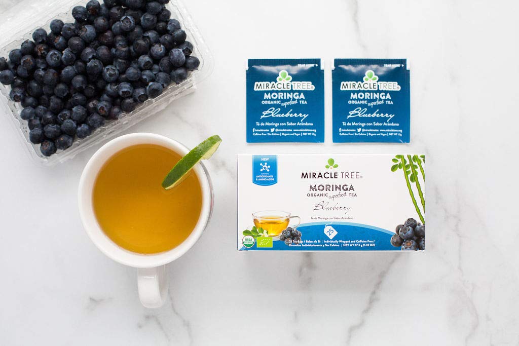 Tree Organic Moringa Superfood Tea - 25 Individually Sealed Tea Bags, 3 Pack, Blueberry, Vegan, Gluten-Free, Caffeine-Free