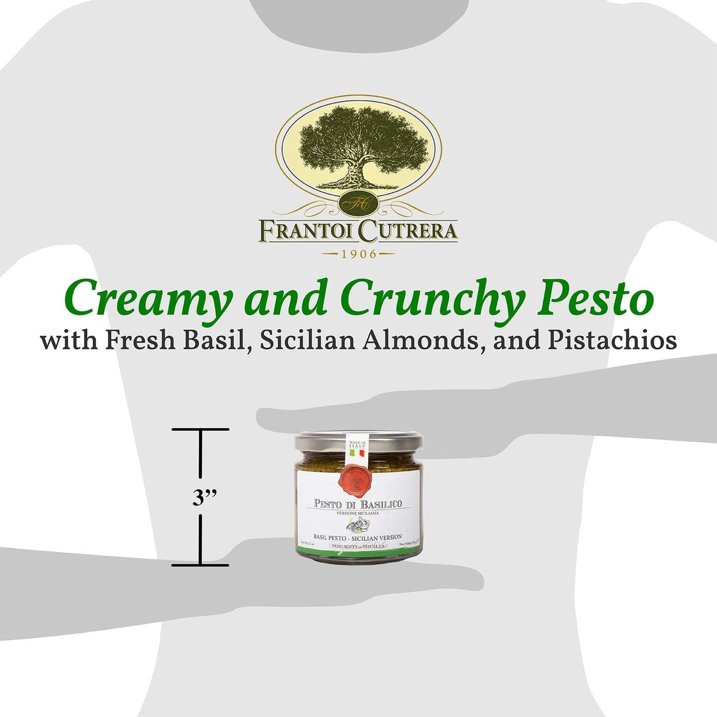 Frantoi Cutrera Basil Pesto Sauce, Creamy Italian Spread, 6.7 oz Jar, Pack of 4