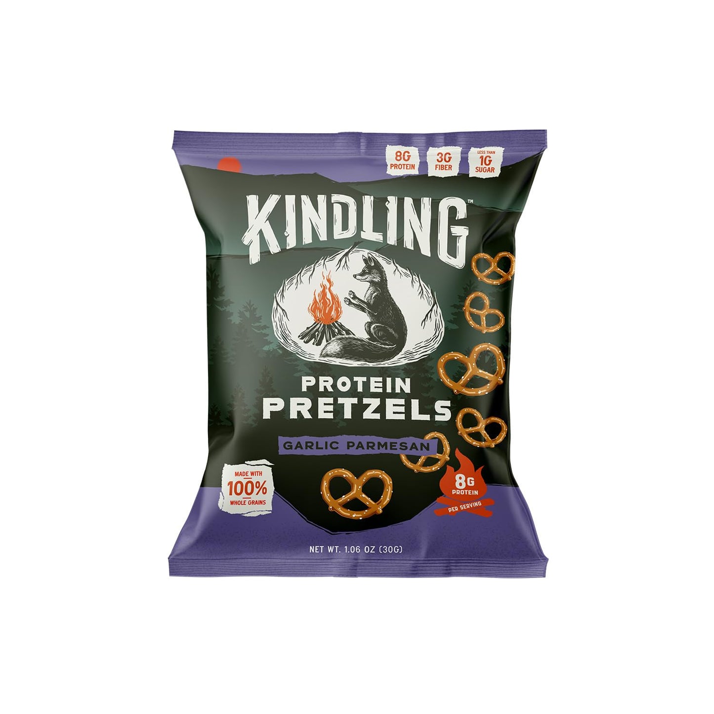 Kindling Protein Pretzels - Garlic-Parmesan | Protein-Packed Snack Size Bags | Kosher | 8-9g Protein Per Serving | No Artificial