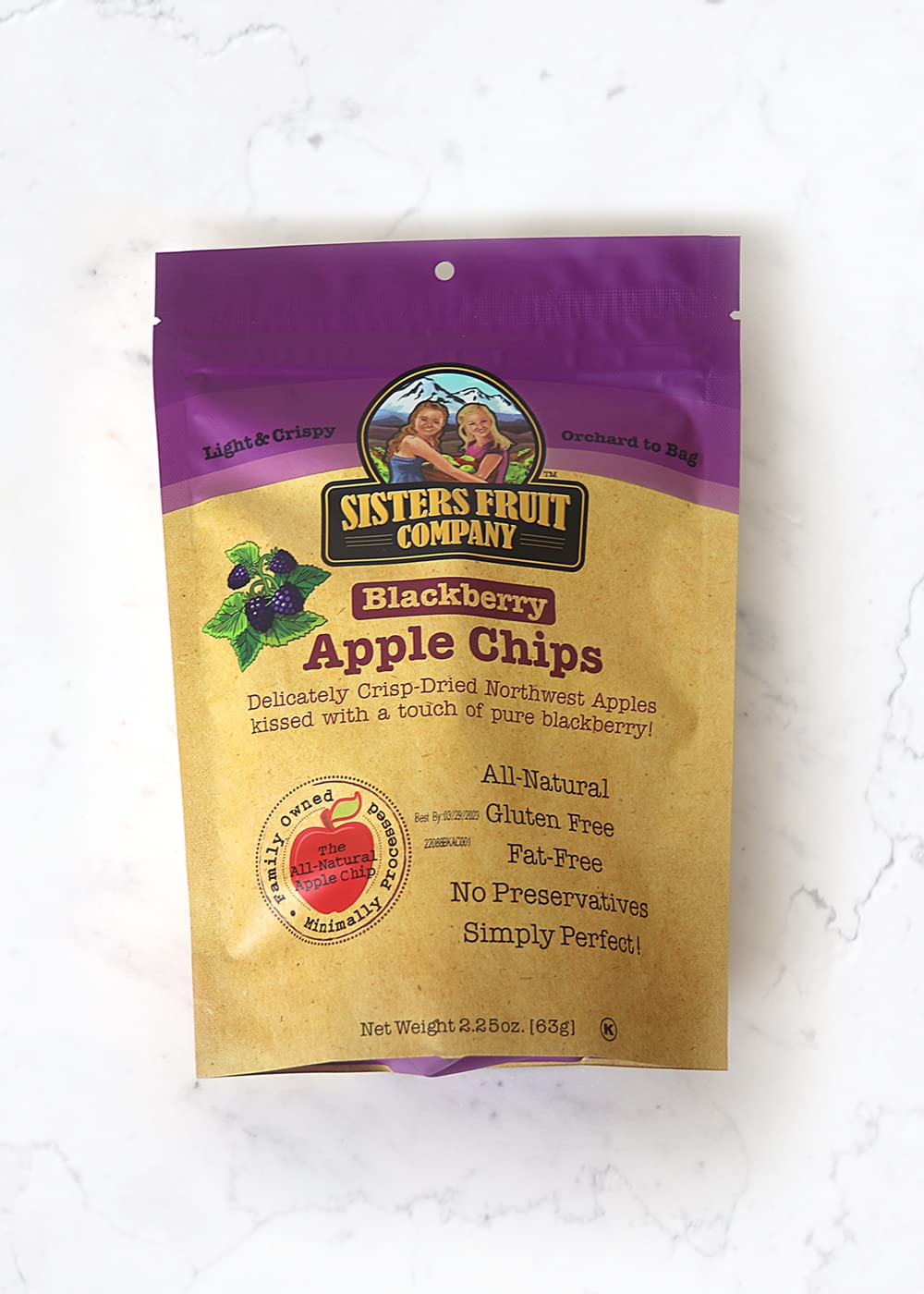 Sisters Fruit Company TRIO Apple Chips, All Natural, Gluten-Free, Fat-Free, 3-Pack of 2.25 Oz Bags