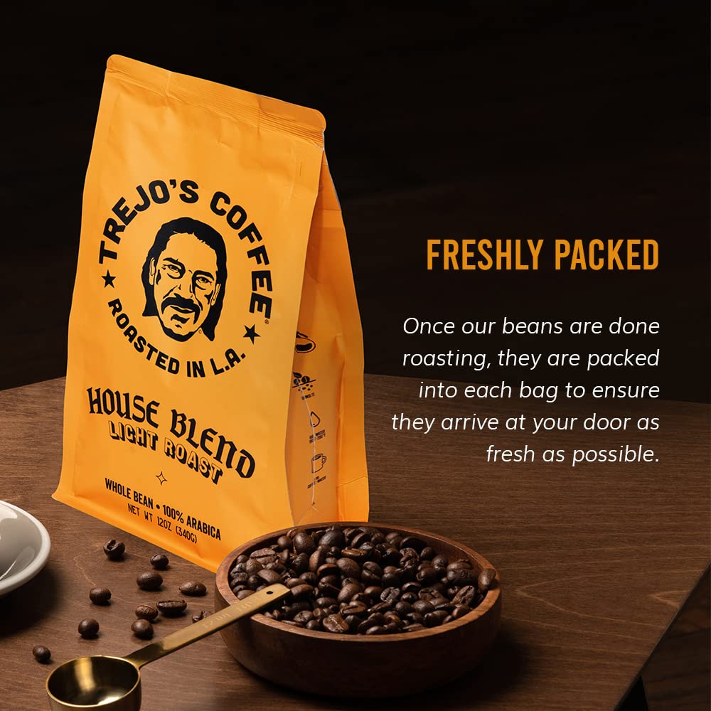 Trejos Tacos Coffee House Blend Light Roast Whole Bean Coffee, 12 Ounce Bag, 100% Arabica
