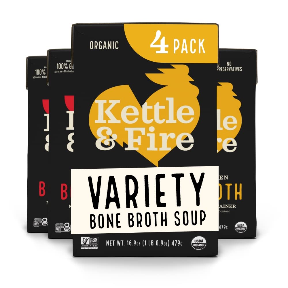 Kettle And Fire Classic Beef And Classic Chicken Beef Bone Broth Variety Pack  Keto  Paleo  And Whole 30 Approved  Gluten Free  High In Protein And Collagen  4 Pack