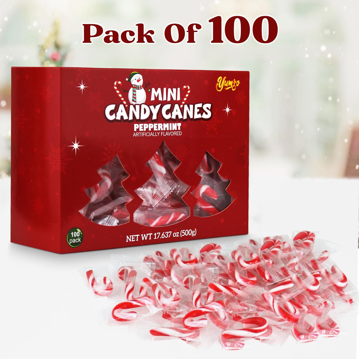 Yumzo Christmas Mini Candy Canes - Red & White Peppermint Flavor, 3.5 Inches, Individually Wrapped, 100 Pack