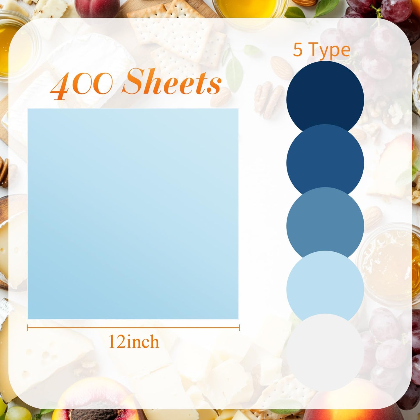 Havawish 400 Pack Wax Paper Sheets, 12x12 Inch, Greaseproof Deli Paper, Waterproof Food Basket Liners, Blue Series