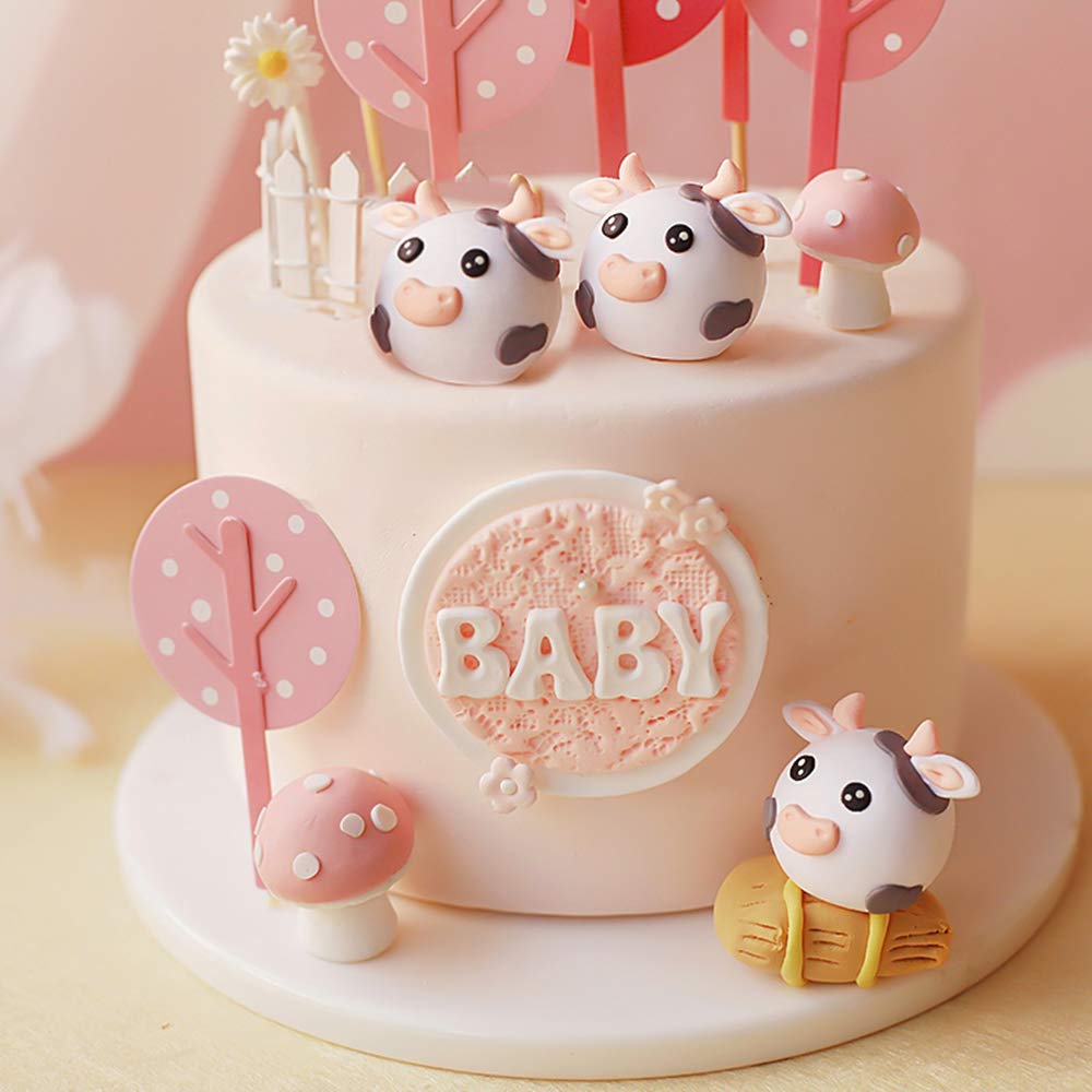 Jevenis Cute Cow Cake Decoration Farm Animal Birthday Cow Cake Topper For Baby Shower Party Decorations
