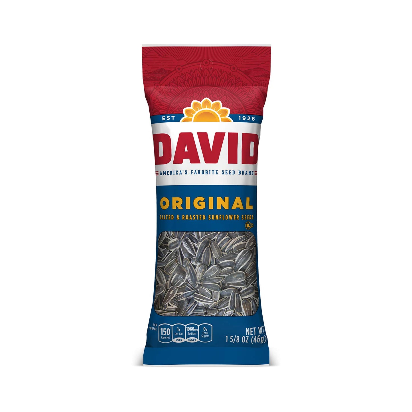 DAVID Roasted and Salted Sunflower Seeds, Original Flavor, 1.625oz.