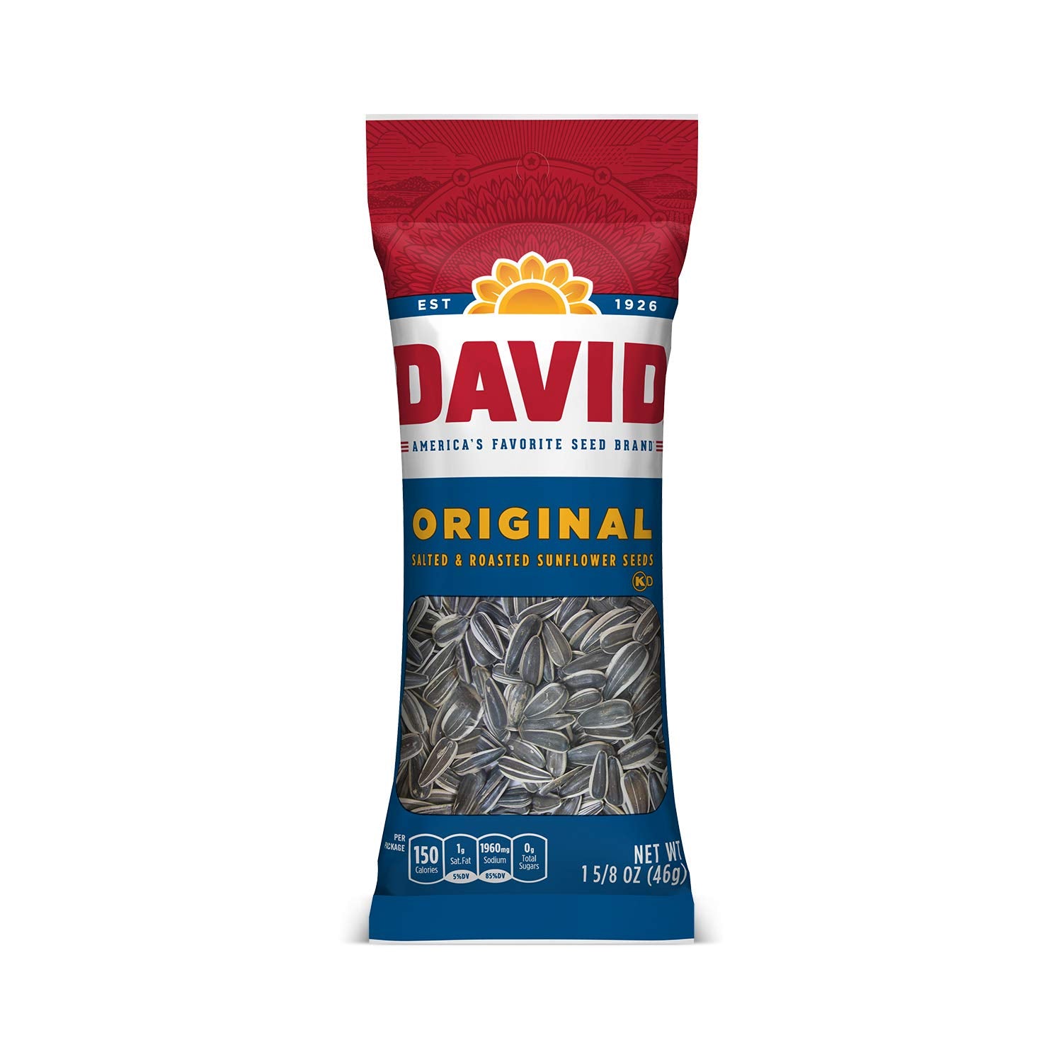 DAVID Roasted and Salted Sunflower Seeds, Original Flavor, 1.625oz.