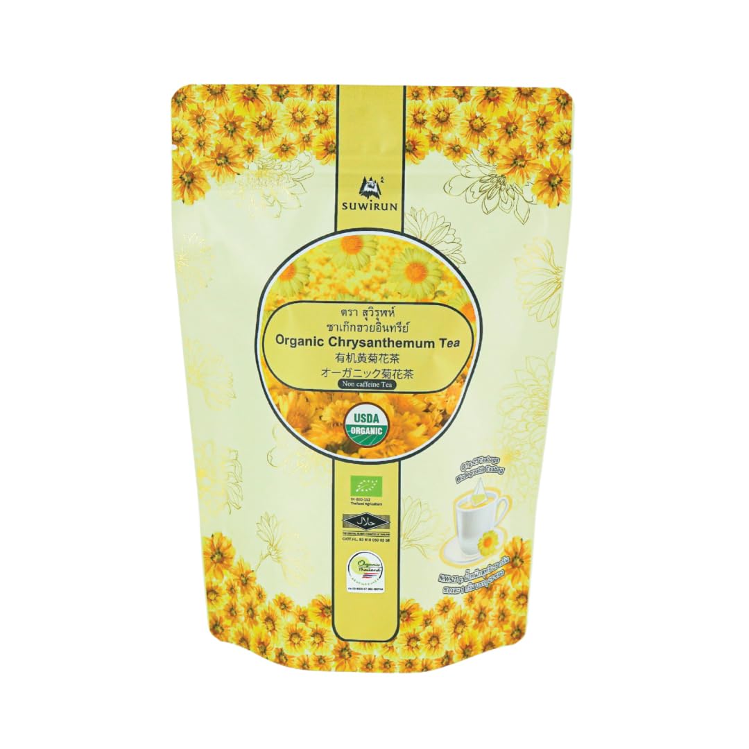 Suwirun Organic Chrysanthemum Tea 25 Bags - 100% Chrysanthemum Flowers - Naturally Energy Blend-Free  Sweet Floral Aroma - Supports Relaxation & Wellness