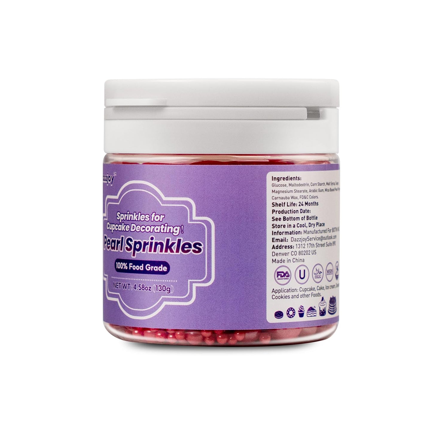 Dazzjoy Edible Christmas Red Pearl Sugar Sprinkles, Mix Size, 4.58Oz, Red Sprinkles For Cupcake Decorating, Baking Cake Decorati