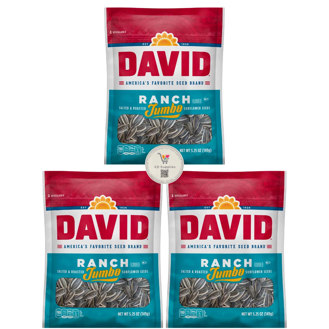 David'S Salted & Roasted Sunflower Seeds, (Pack Of 3) 5.25 Oz Bags (Jumbo Ranch)