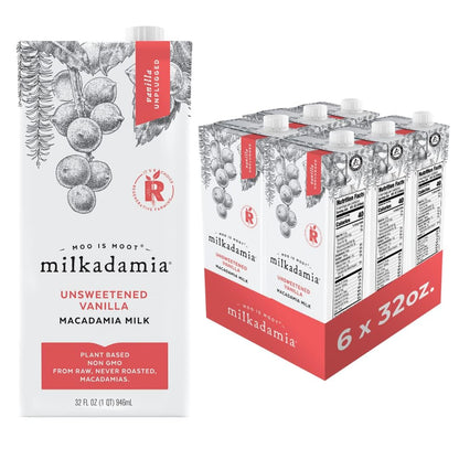 Milkadamia Macadamia Milk - Unsweetened Vanilla - 32 Fl Oz (Pack Of 6) - Lactose Free, Vegan, Shelf Stable, Plant Based, Non Dai