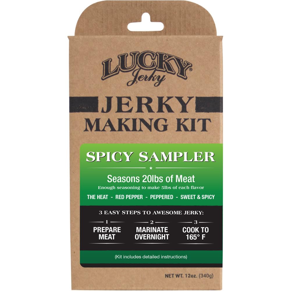 Lucky Beef Jerky Spicy DIY Jerky Seasoning Kit - 12oz - Includes Red Pepper, Black Pepper, Sweet & Spicy
