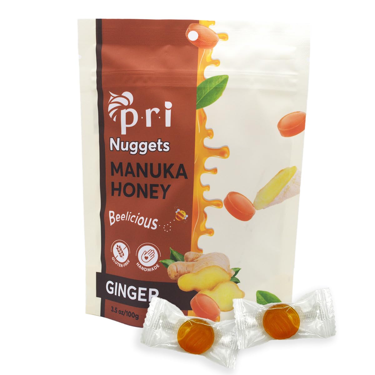 Pri Manuka Honey & Ginger Nuggets, Sweet And All Natural Hard Candy Treat, 3.5Oz