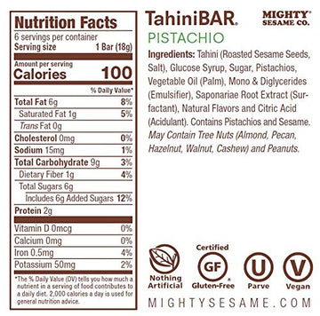 Mighty Sesame Tahinibars With Pistachio (2 Pack Total 12 Bars) 100 Calorie Bar, Gluten Free, Vegan, Nothing Artificial, Kosher