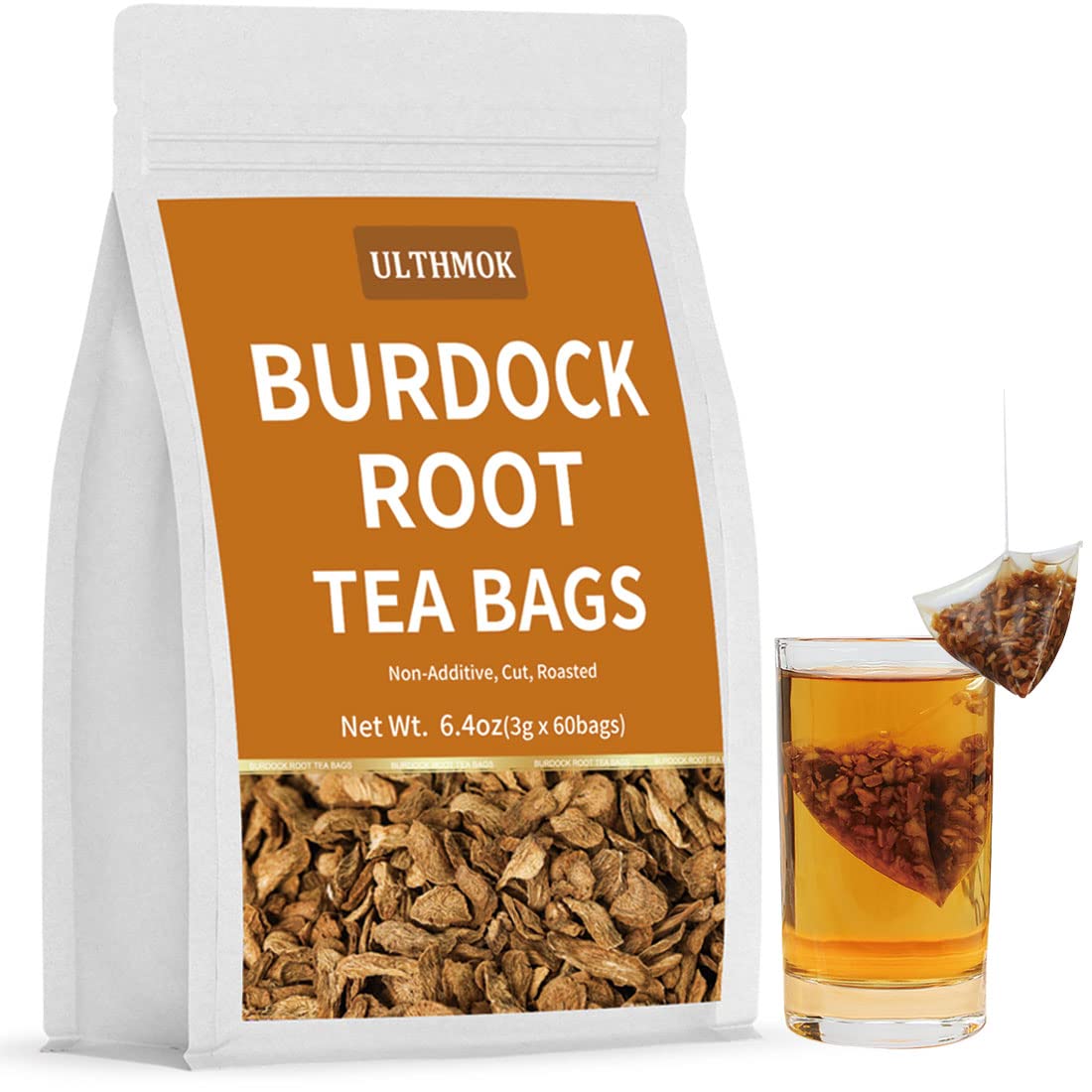 Enhanced Burdock Root Tea Bags,60 Tea Bags/6.4Oz.100% Natural Burdock Tea,No Additives,Caffeine Free.