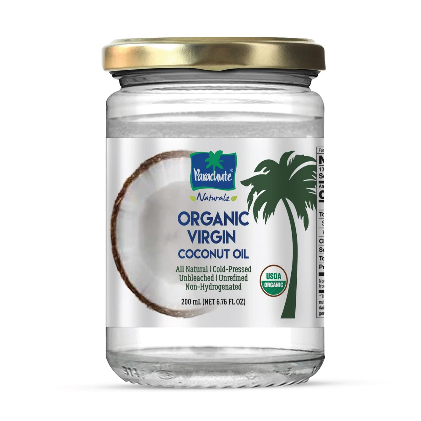 Parachute Naturalz Virgin Coconut Oil | 100% Organic Cooking Oil, Hair Oil And Skin Oil | Cold Pressed | Usda Certified |6.8 Fl.