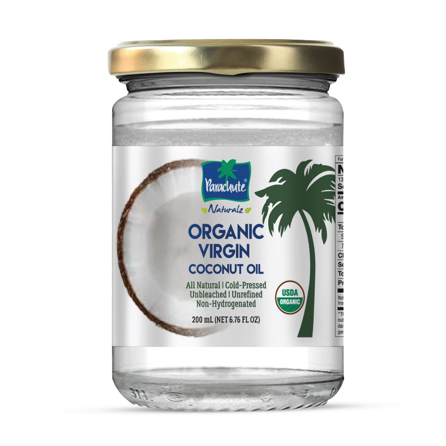 Parachute Naturalz Virgin Coconut Oil | 100% Organic Cooking Oil, Hair Oil And Skin Oil | Cold Pressed | Usda Certified |6.8 Fl.