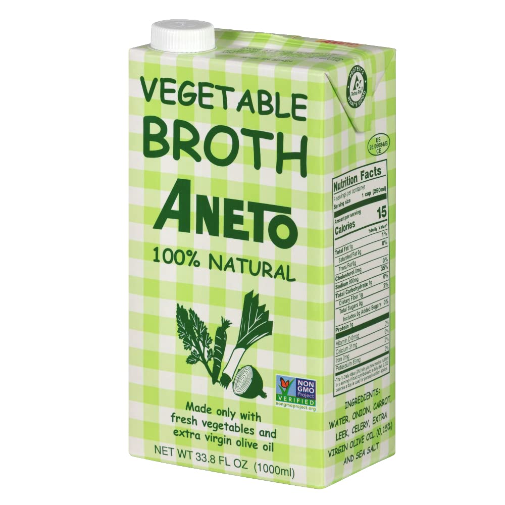 Aneto 100% Natural Vegetable Broth 34 Fluid Ounce | Made In Spain | Whole Ingredients | Gluten Free | (6)