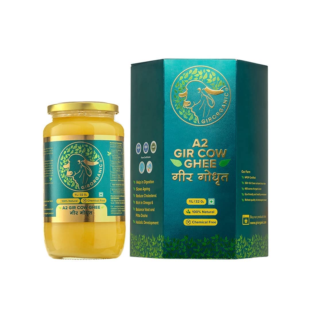 GirOrganic Grass Fed A2 Ghee| Clarified Butter (32 Oz) - Unsalted Gir Cow Ghee Butter - Organic Ghee Oil - Pasture Raised  Lactose-Free 32 Oz