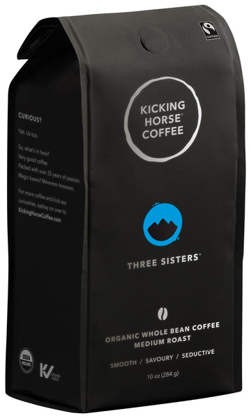 Kicking Horse Coffee, Three Sisters, Medium Roast, Whole Bean, 10 Oz - Certified Organic, Fairtrade,10 Ounce (Pack of 6)