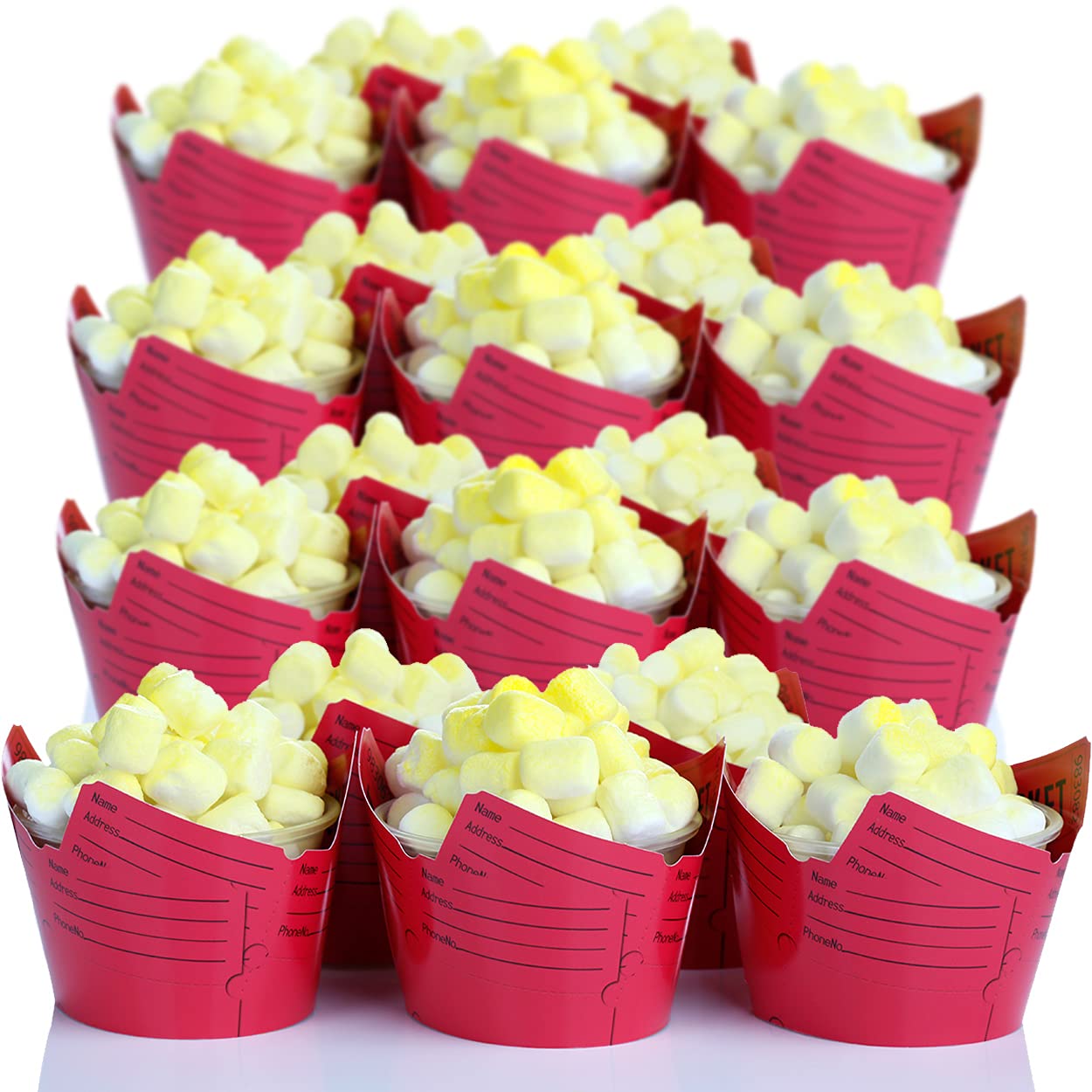 Pretty Cute Studios Raffle Ticket Cupcake Wrappers, 36 Count, Red, Cardstock - Circus, Carnival, Movie Night Party Decorations