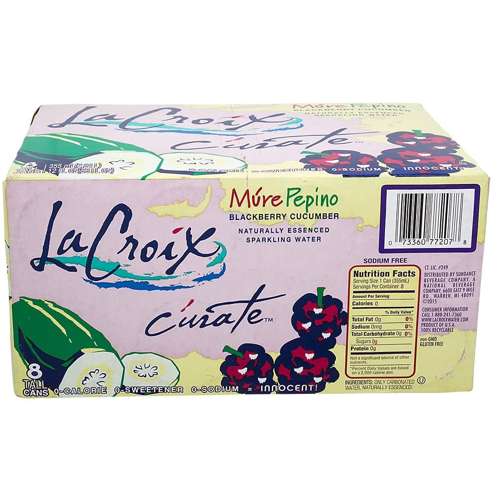 LaCroix (8 Pack) C  rate M  re Pepino Sparkling Water, Blackberry Cucumber, 12oz Slim Cans, Naturally Essenced, 0 Calories, 0 Sw