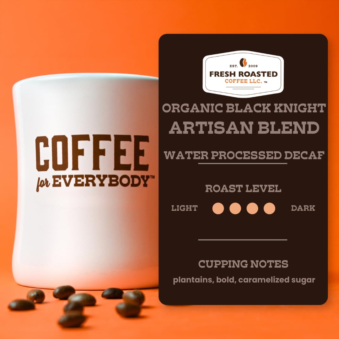 Fresh Roasted Coffee Organic Black Knight Decaf Dark Roast Whole Bean 5 lb (80 oz)