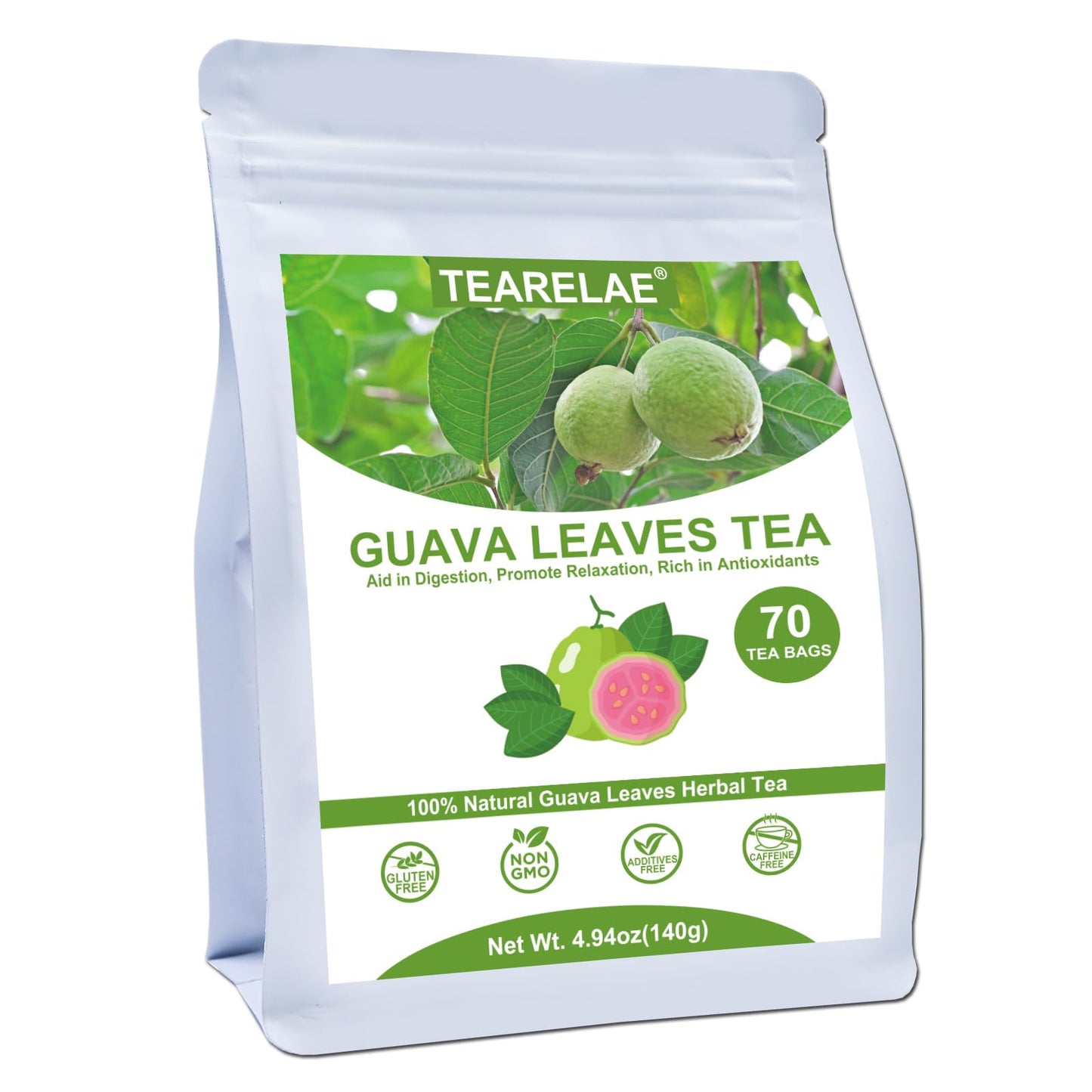 TEARELAE Guava Leaves Tea Bags - 100% Pure Natural - Caffeine-Free - 70 Count