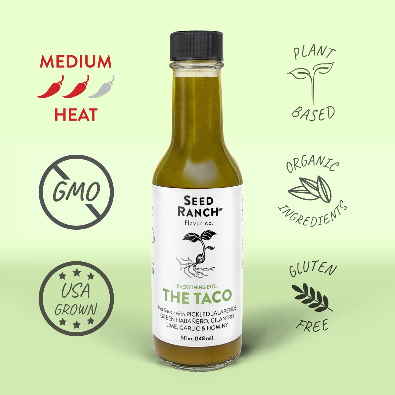 Seed Ranch Gourmet Everything But The Taco Hot Sauce, Medium Heat Taco Sauce - Vegan, Non-Gmo Taco Seasoning, No Preservatives O