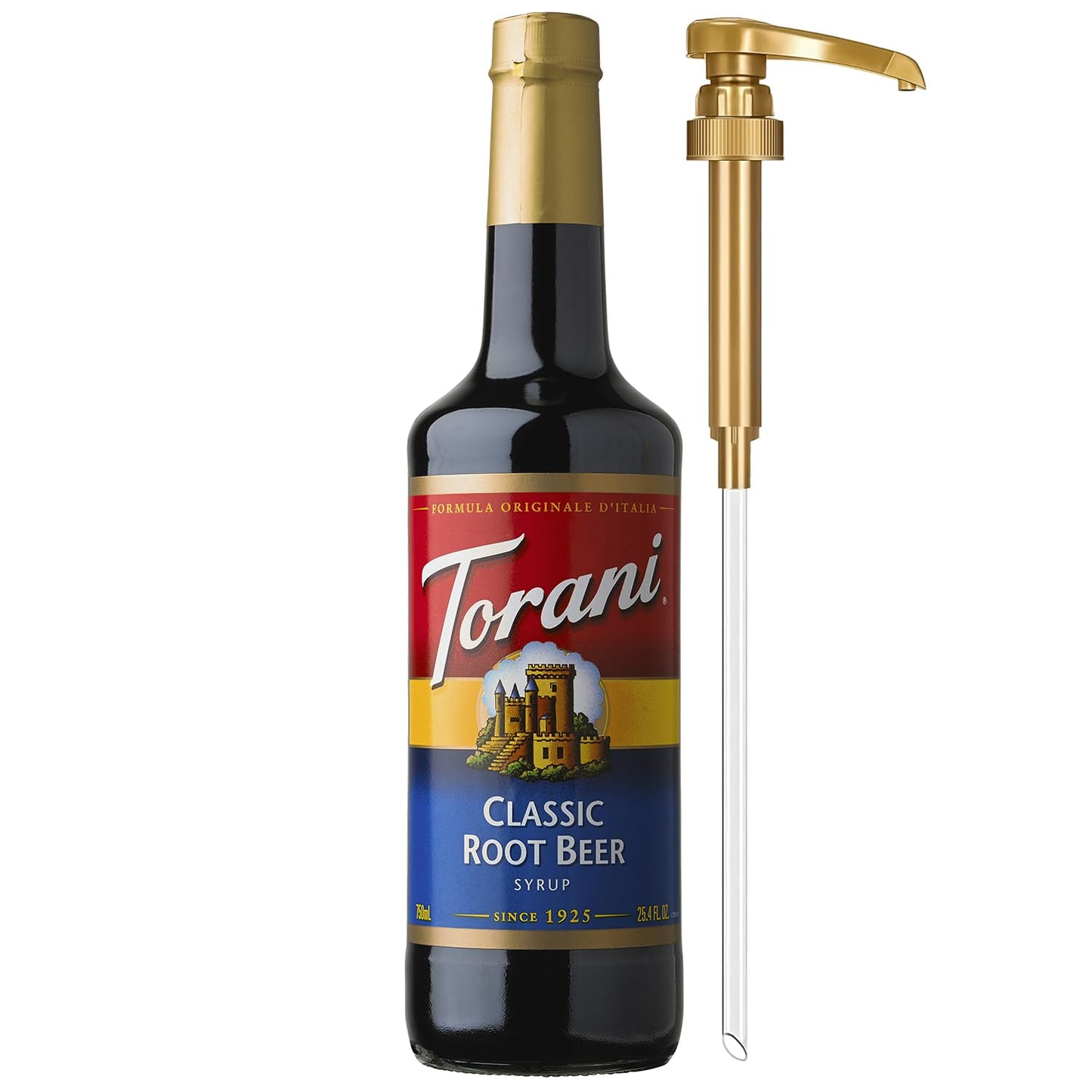 Torani Classic Root Beer Syrup for Drinks, Glass Bottle with Pump, 25.4 Fl Oz