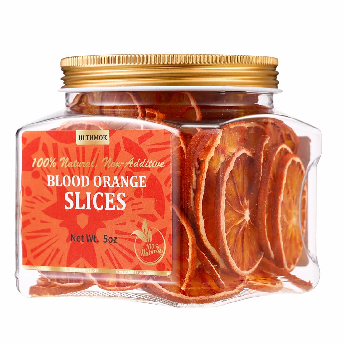 ULTHMOK Dried Blood Orange Slices, Culinary Grade, 5 Oz/142g, 100% Natural, No Sugar Added, Dehydrated Garnish for Cocktails and Decoration