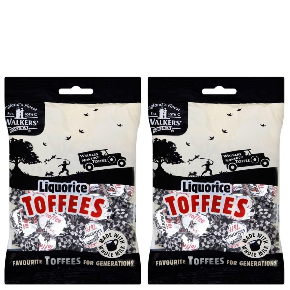 Walkers Nonsuch Liquorice Toffees Bag - Black Licorice Candy, Chewy Toffee, 5.29 Oz (Pack of 2), Imported from UK