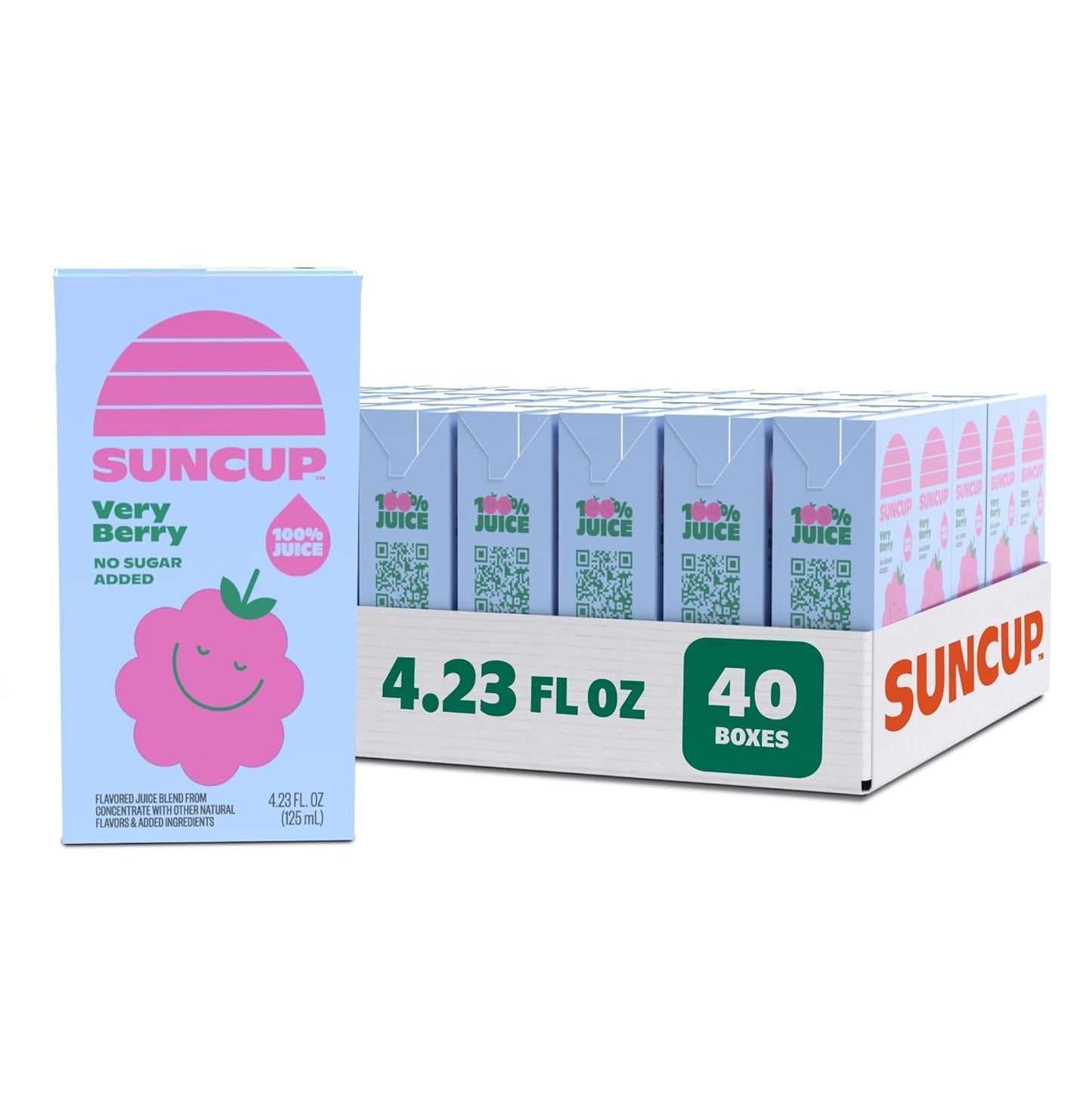 SunCup Juice - Very Berry (40 Pack) 4.23 oz Juice Box with Straw | 100% Very Berry Blend for Kids, Bulk Pack for School Lunches,