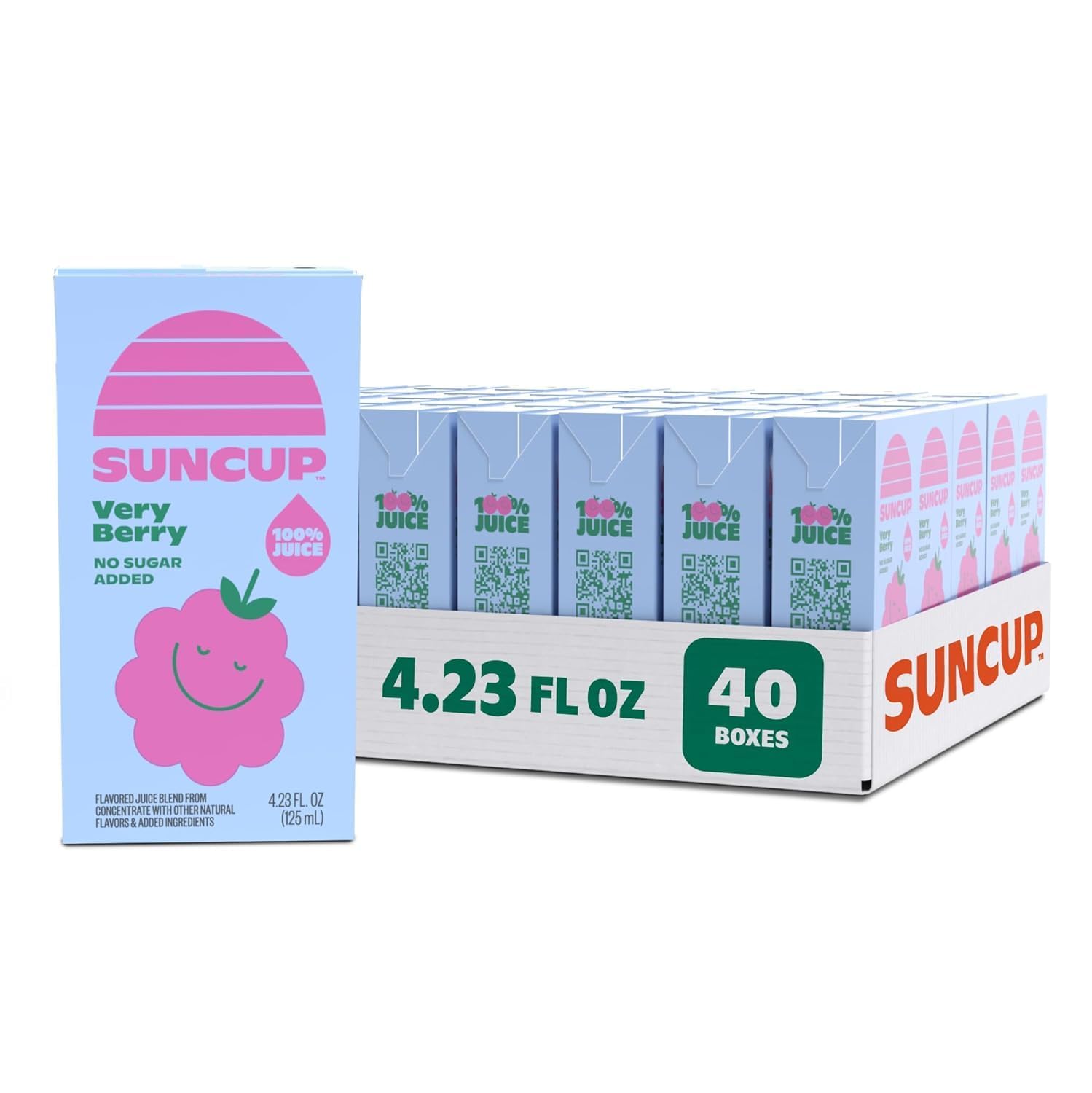 SunCup Juice - Very Berry (40 Pack) 4.23 oz Juice Box with Straw | 100% Very Berry Blend for Kids, Bulk Pack for School Lunches,