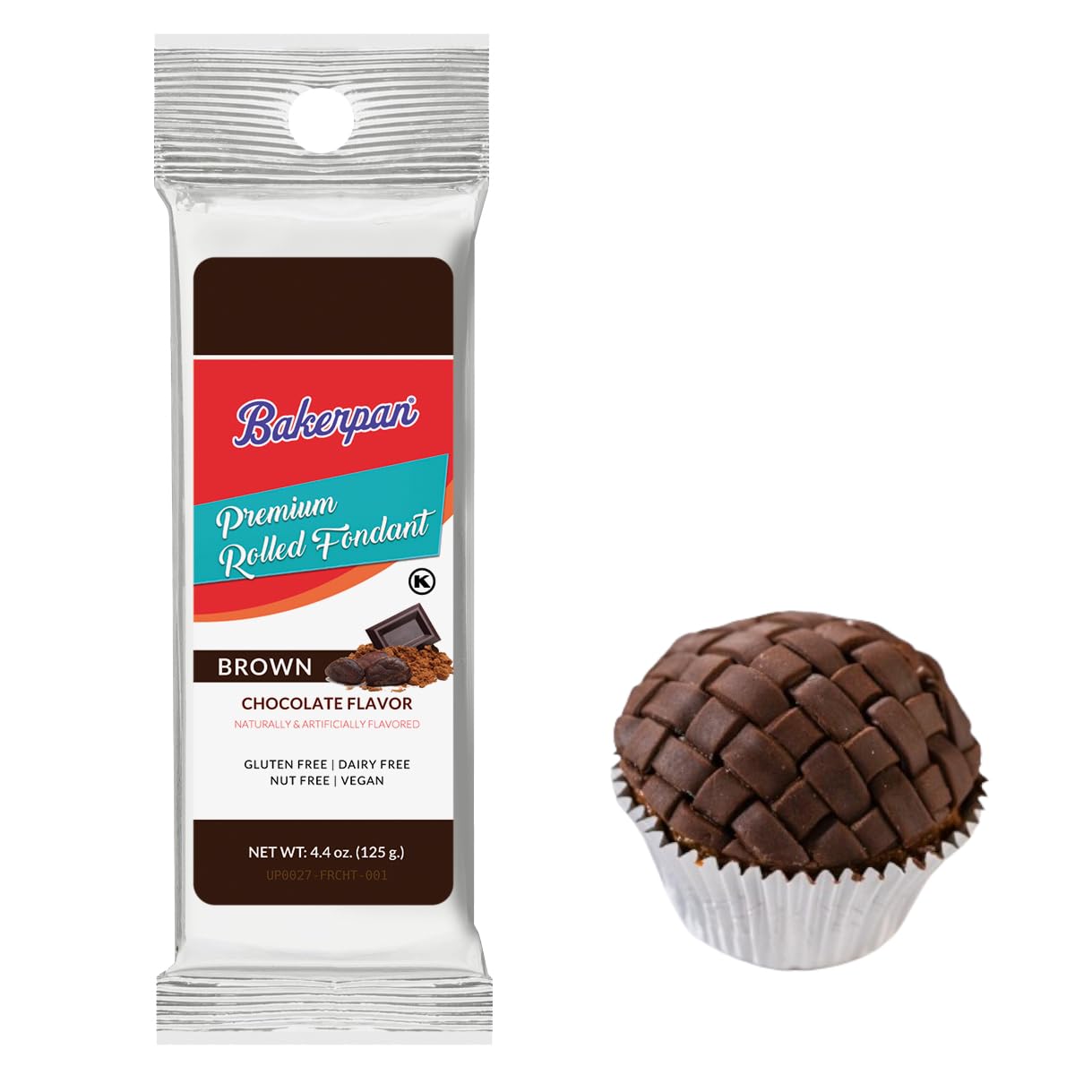 Bakerpan Premium Rolled Brown Fondant For Cake Decorating, Chocolate Flavor - 4.4 Ounces (Made In Usa)