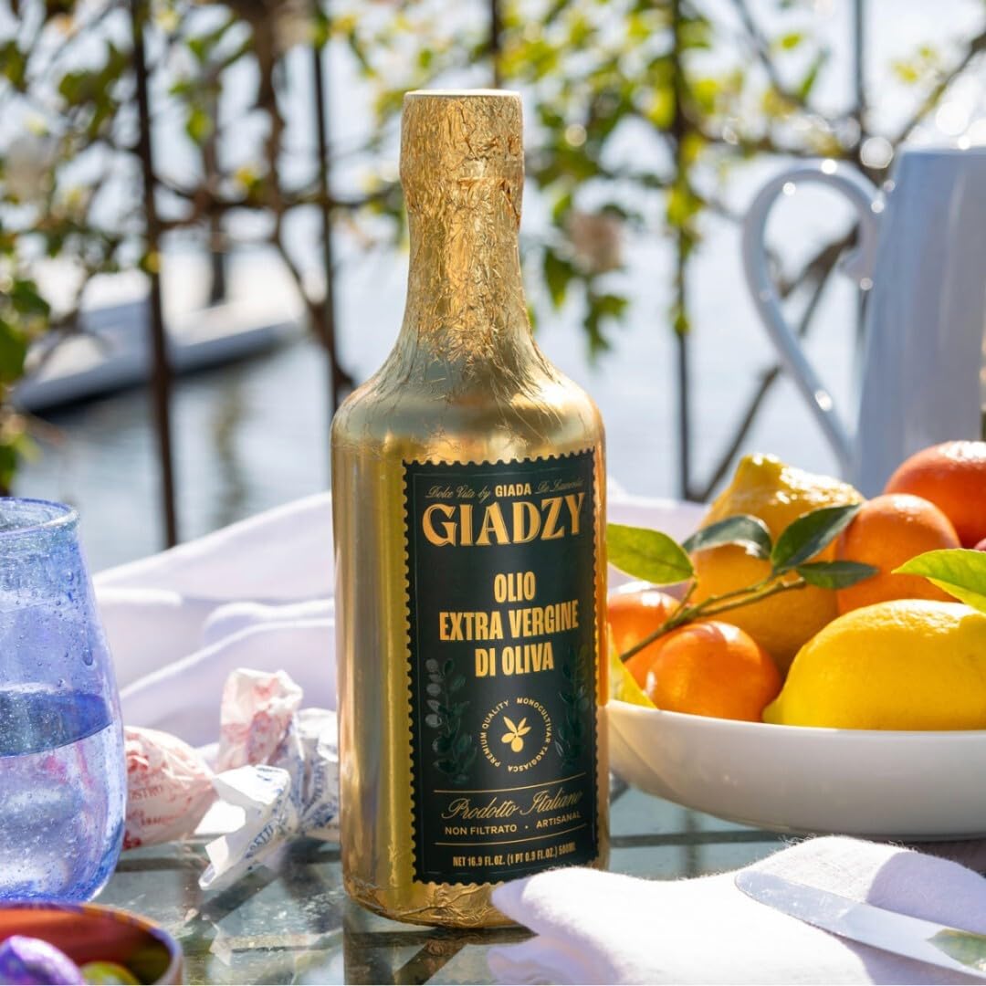 Giadzy By Giada De Laurentiis 2 Pack Olive Oil Extra Virgin - Premium Unfiltered Cold-Pressed Italian Olive Oil, Gold Wrap, Made
