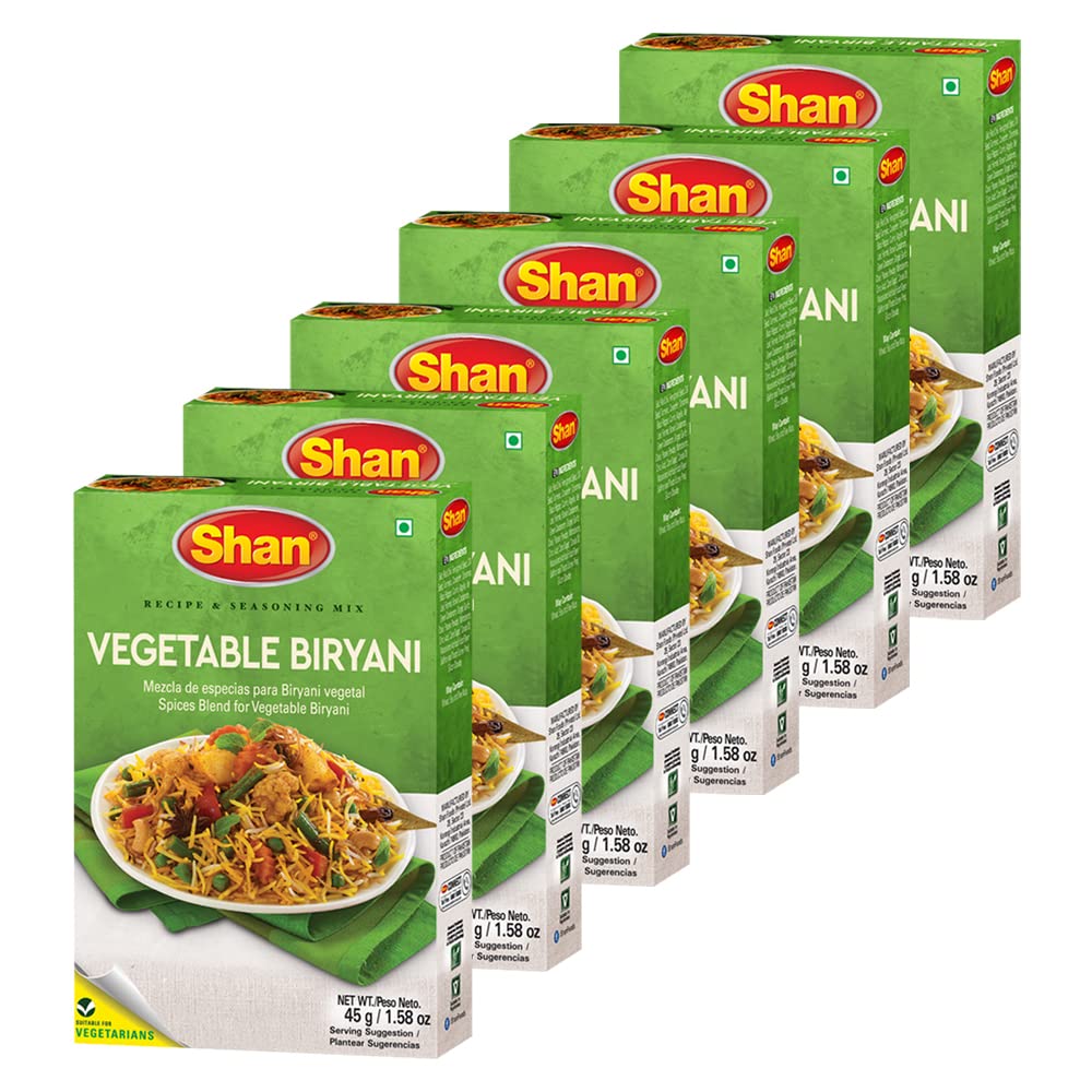 Shan Vegetable Biryani Recipe & Seasoning Mix 45g (1.58oz) Pack of 6 - Spices Blend for Vegetable Biryani - Suitable for Vegetar