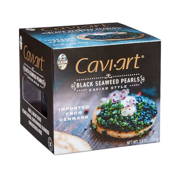 Season Caviart Black Seaweed Pearls - Vegan Caviar, Award-Winning, Keto Snacks, Gluten-Free, Soy-Free, Cholesterol-Free, Plant-Based, Full Of Vitamins, Kosher Caviar, Made In Denmark - 3.5 Oz
