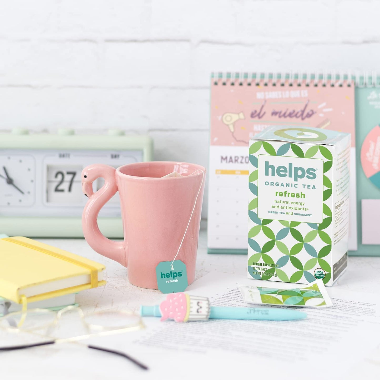 Helps Teas | Helps Refresh | Organic Green Tea With Spearmint. Natural Energy, Antioxidant, Slimming And Thermogenic Herbal Tea|