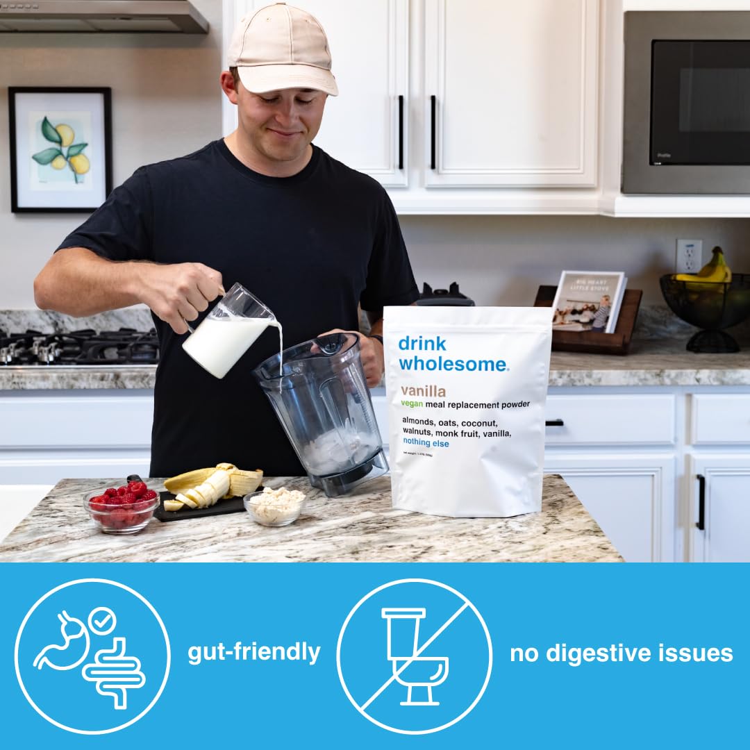 Drink Wholesome Vanilla Meal Replacement Powder | For Sensitive Stomachs | Gut Friendly | Additive & Dairy Free | No Artificial Sweeteners | No Bloating, Farts Or Gas | No Constipation Or Diarrhea