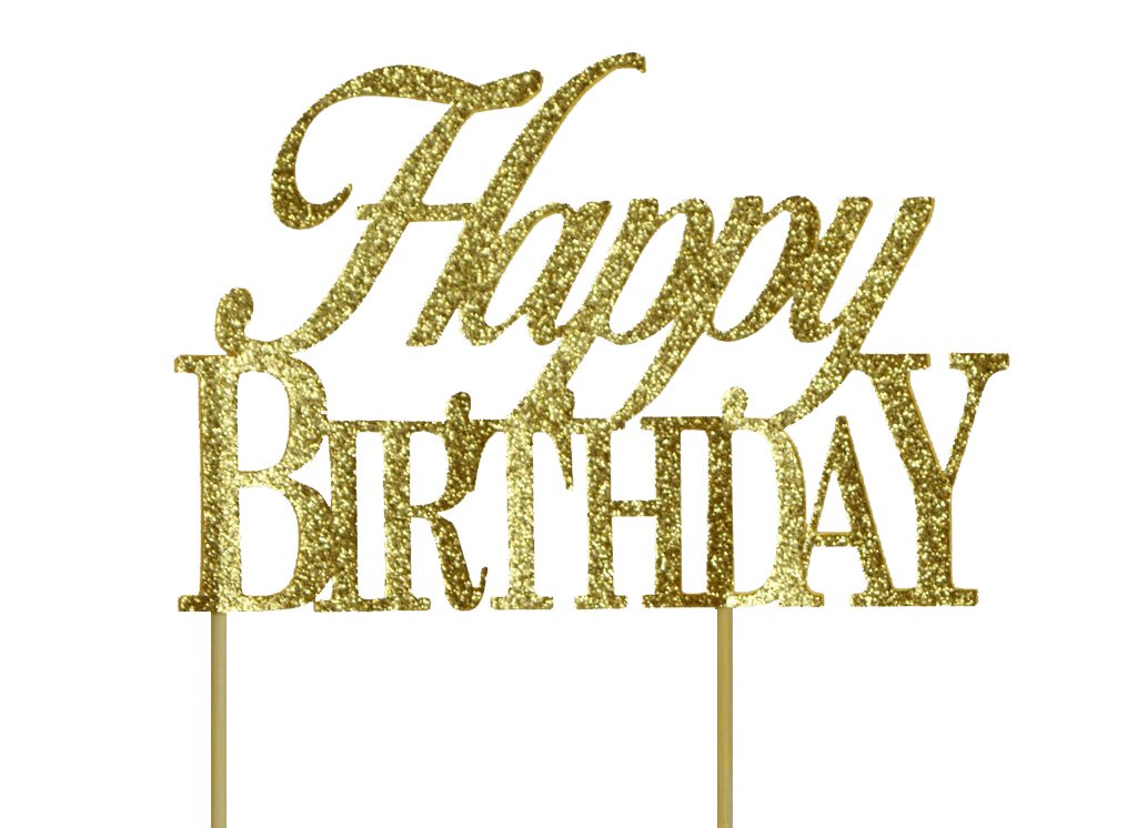 All About Details Happy Birthday Cake Topper,1Pc, Birthday Cake Topper, Party Decor, Glitter Topper (Gold)