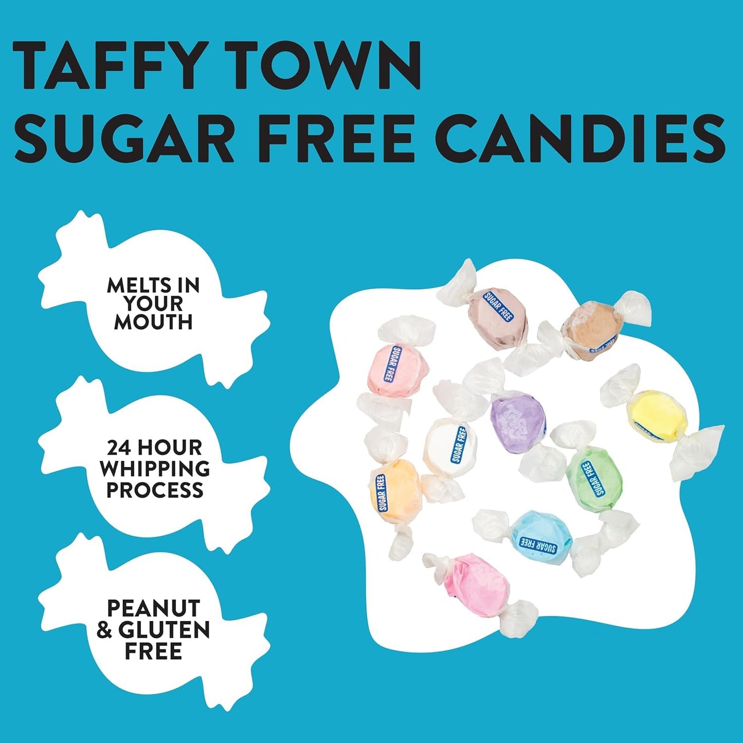 Taffy Town Candies- Sugar Free Raspberry | Gourmet Taffy| Nougat-Style Candy| Soft & Delicious| Sumer Snack Treats| Party Good C