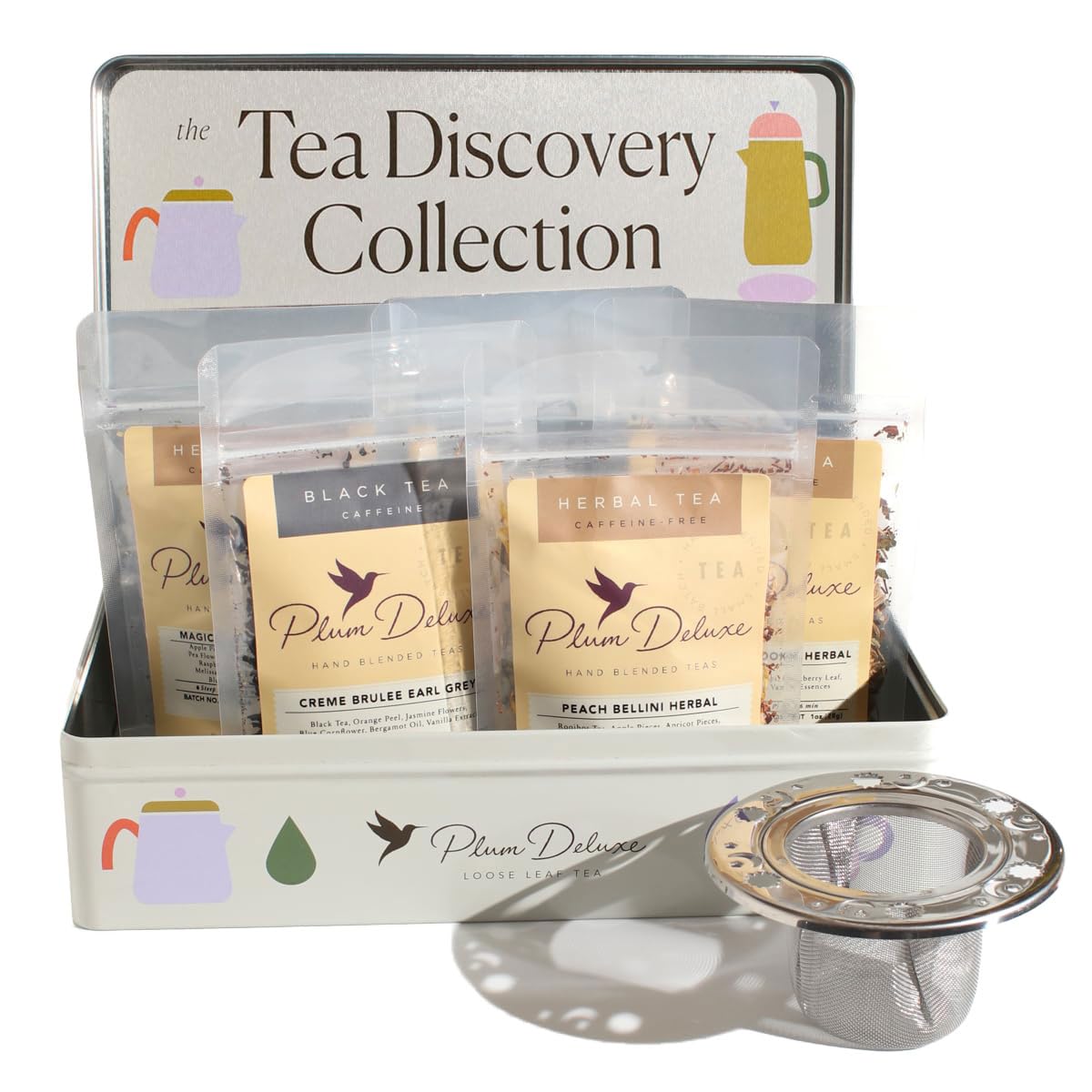 Plum Deluxe Tea Discovery Collection - Assorted Gift Set with 5 Hand-Crafted Loose Leaf Teas - Mixed Caffeine - Presentation Box