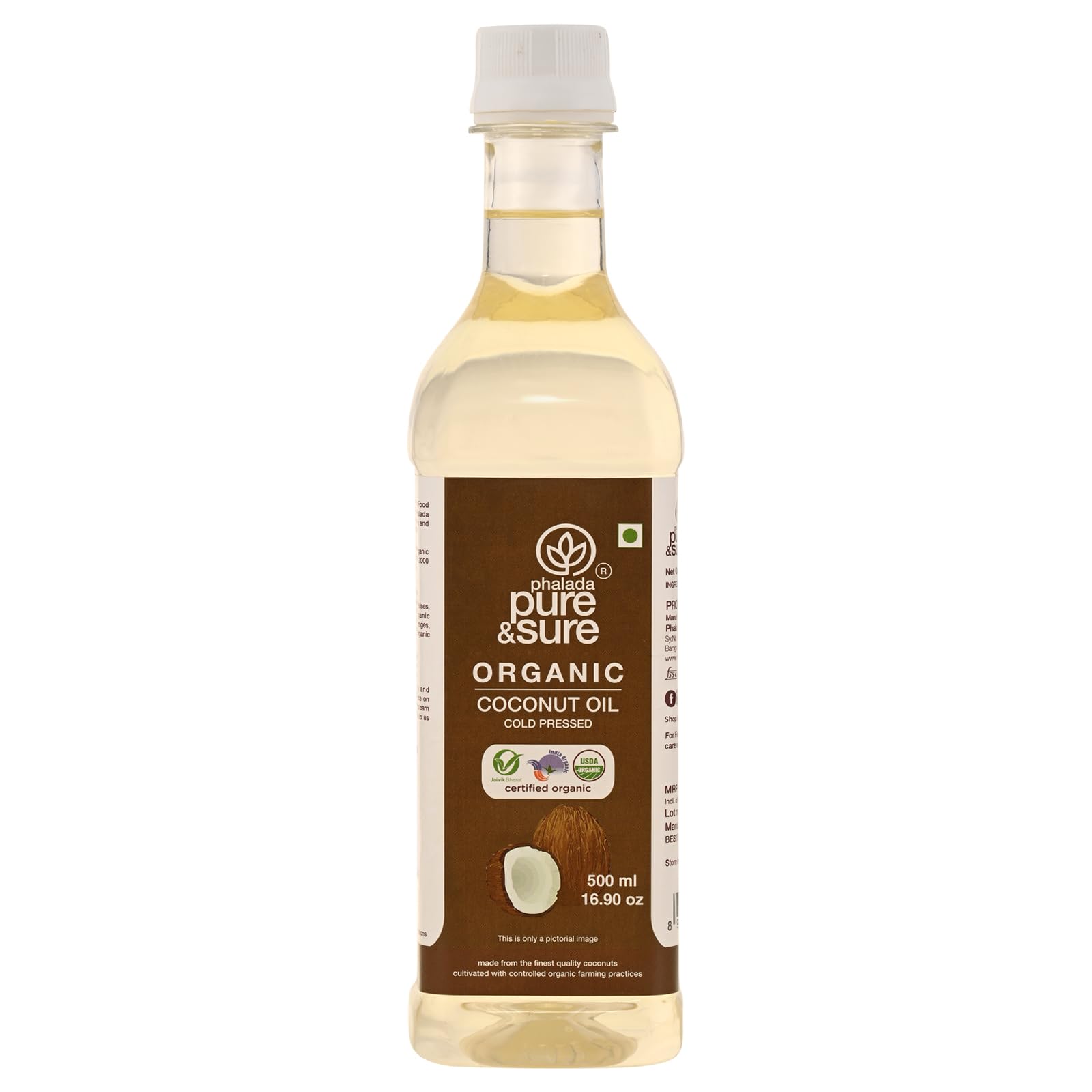 Pure & Sure Cold Pressed Virflavor Blend Coconut Oil 500Ml | 100% Natural  Organic & Pure Nariyal Tel | Used For Cooking  Skin  Hair Baby Massage| Nutrient Rich & Chemical Free