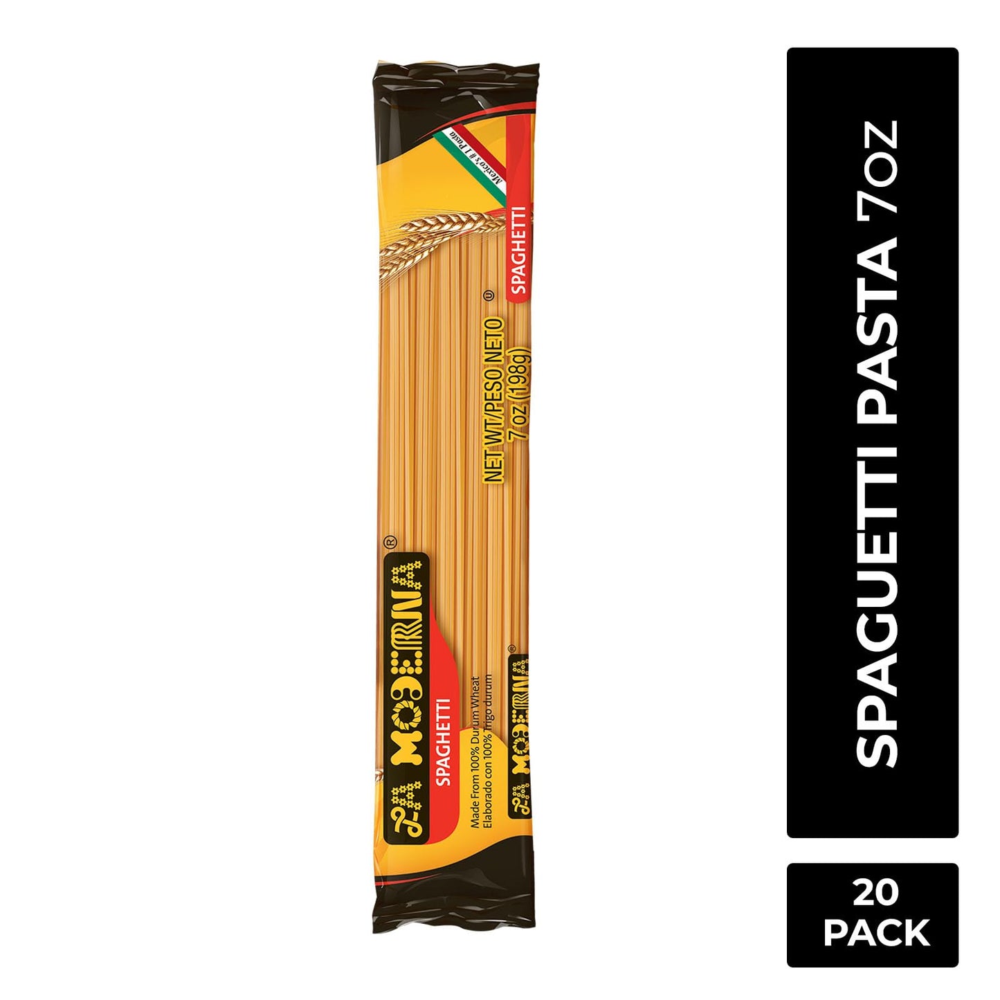 La Moderna, Spaghetti, Pasta, Hecha Con Sémola De Trigo Durum, Enriquecida Con Vitaminas Y Hierro, 7 Oz, Pack De 20