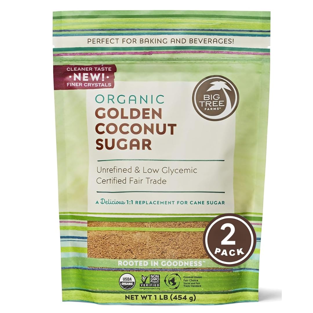 Big Tree Farms Organic Coconut Sugar - Unrefined Fine Crystals, Vegan, 16 Oz (Pack of 2)