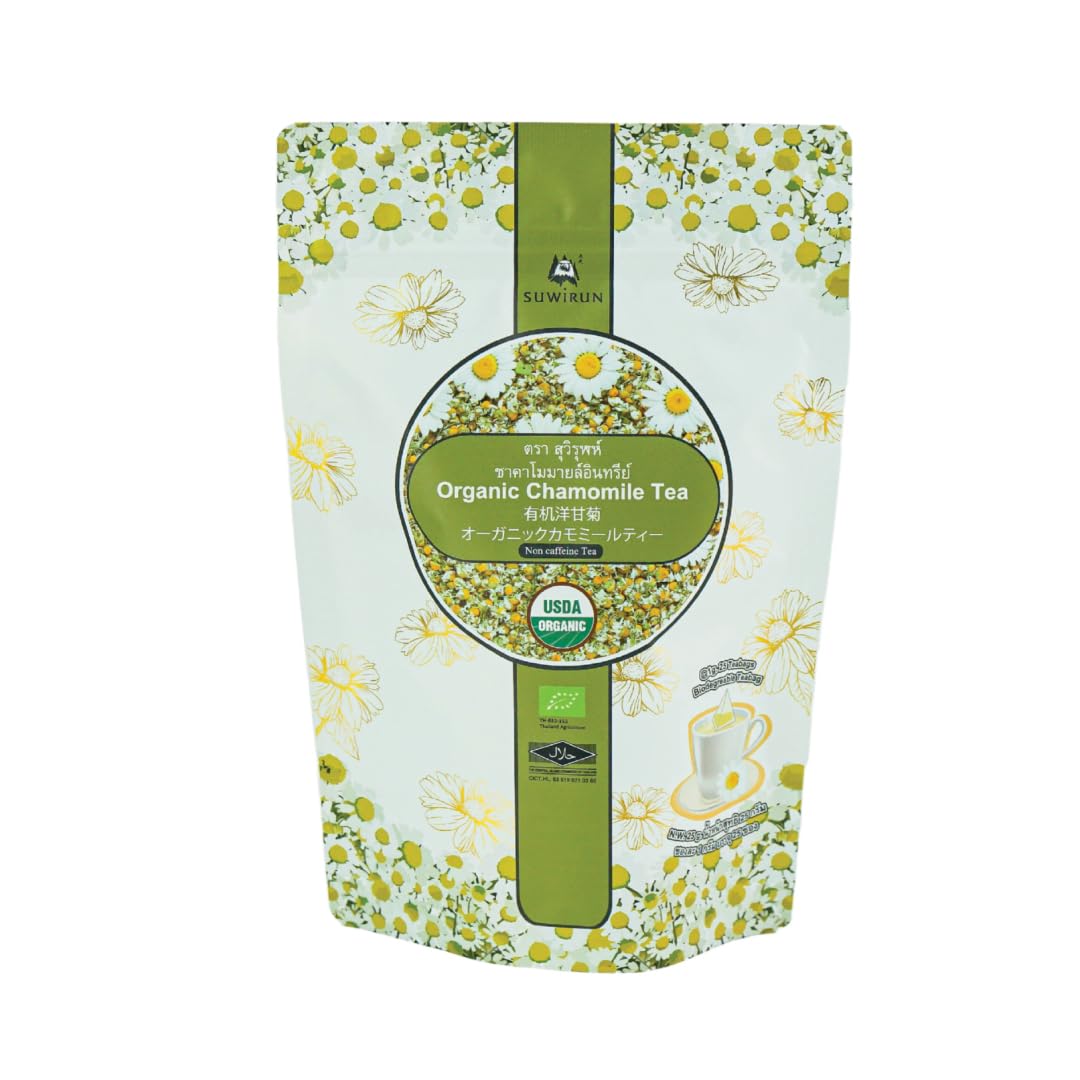 Suwirun Organic Chamomile Tea 25 Bags - 100% Chamomile Flowers - Naturally Energy Blend-Free  Supports Relaxation & Sleep - Smooth & Soothing Herbal Tea