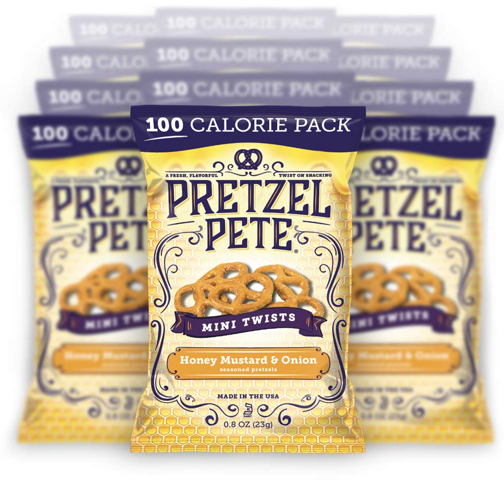 Pretzel Pete Honey Mustard & Onion Seasoned Mini Twist Pretzels, 100 Calories, Non-GMO Ingredients, Small Batch, Bold Flavor, 0.