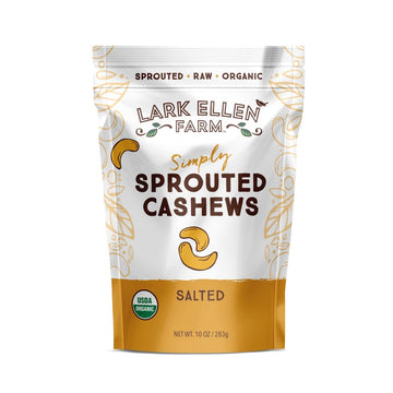 Lark Ellen Farm Sprouted Organic Certifed Cashews Unsalted - 10 oz Bag, Non GMO, Keto Snacks, Paleo, Gluten Free, Vegan, Organic