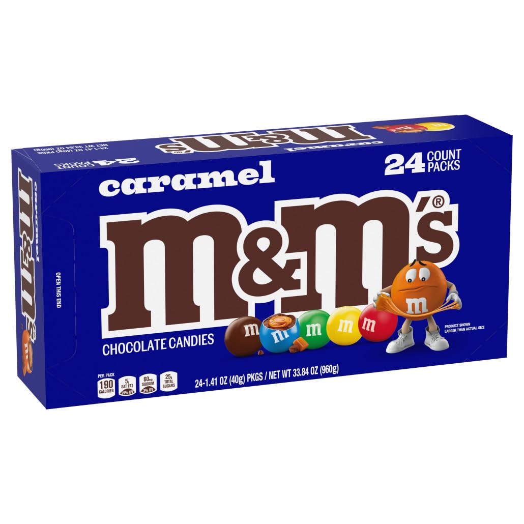 M&MS Caramel Chocolate Candy, Made with Real Caramel and Milk Chocolates, 24 Count, 1.41 oz Candy Gifts